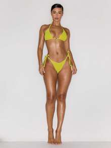 Musera Resort Bas de bikini avec garniture de dés sur le côté, idéal pour les vacances printanières et estivales, sexy, , pour les festivals d'Ibiza et les arrêts en vacances - Jaune citron - Voir 4