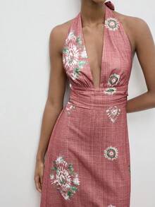 Maija Đầm mùa hè gợi cảm dành cho nữ, kiểu dáng xoắn ốc, in họa tiết tie-dye, hở lưng, thắt nút và nhún eo. - Nhiều màu - Xem 5