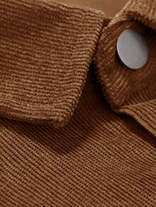 Manfinity Homme 男士灯芯绒翻盖口袋纽扣衬衫，秋冬季长袖上衣 - 棕色 - 查看 4