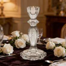 1 Castiçal de Vidro Criativo, Suporte para Vela de Vidro Transparente com Padrão de Diamante, Peça Central Elegante para Decoração de Mesa de Jantar, Sala de Estar e Casamentos - Transparente - Ver 4