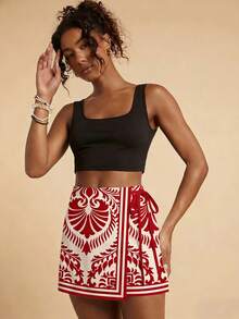 Travachic Women's Casual Allover Print Tie-Waist Wrap Shorts - Multicolor - View 7