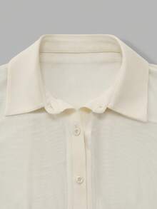 Selianne 女士优雅撞色蕾丝不对称下摆修身衬衫，适合春、夏、秋季办公室通勤穿着。 - 白色 - 查看 6