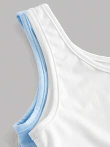 SHEIN Girlism 两件套少女休闲圆领褶皱腰部吊带背心套装，蓝白相间，适合日常休闲、百搭、居家穿着 - 藍色 - 查看 5