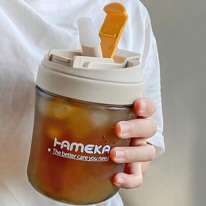 1Pc 540ml Travel Mug With Flip Top Lid Tumbler Mug With Straw Sports Water Bottle,Coffee Cup,