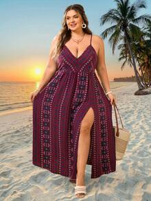 SHEIN CURVE+ Curve Size US22音乐节、海滨度假、波西米亚风大码女士度假长裙、度假长裙、沙滩度假 - 彩色 - 查看 8