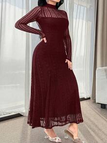 Feyla Elegantes einfarbiges Spitzenkleid in Große Größen - Bordeaux - Übersicht 5