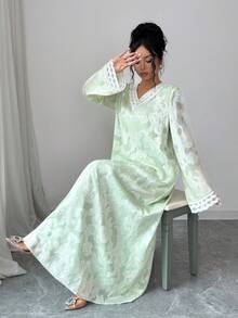 Al Najma 土耳其风格刺绣串珠绿色连衣裙，优雅显瘦 - 綠色 - 查看 7