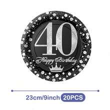 Bộ đồ dùng tiệc sinh nhật lần thứ 40 nền đen lấp lánh, gồm đĩa, khăn ăn và cốc, phục vụ 20 khách. Bộ đồ dùng tiệc dùng một lần này (bao gồm đĩa, khăn ăn và cốc) rất phù hợp cho các bữa tiệc sinh nhật, đám cưới và dã ngoại gia đình. - Xem 7