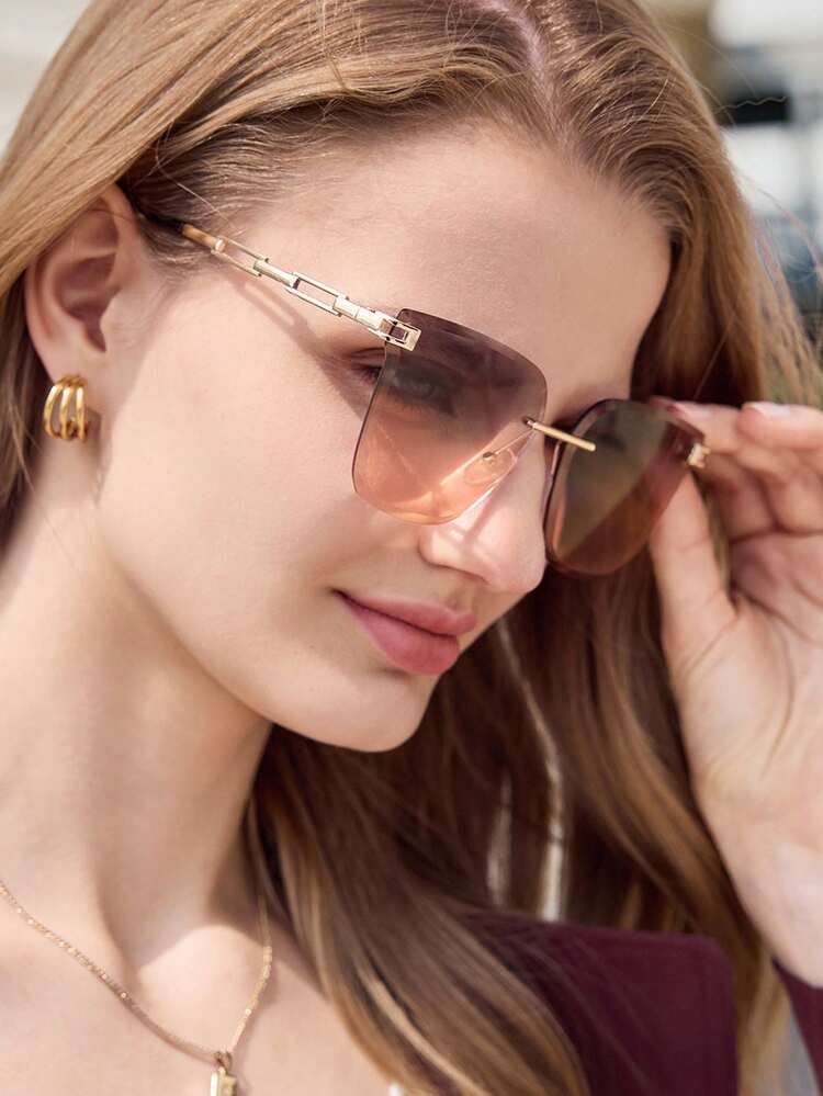 Visivana 1 Stück Damen Metall quadratische randlose Sonnenbrille mit Farbverlauf und Cut Out Bügel, retro elegant europäischer Stil, geeignet für Urlaub, Reisen, Partys, Strandaccessoires für Damen Sonnenbrillen, modische, elegante Accessoires für Familienausflüge, Reisen, Urlaub, Sommer, Strand, Outdoor, Reisen - Ombre - Übersicht 1