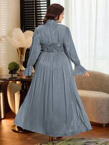 Modelyn Đầm nữ cỡ lớn họa tiết hoa, thời trang tối giản, thanh lịch, thắt eo. - Màu xanh bụi bặm - Xem 2