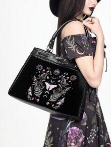 ROMWE Fairycore Bolso de mano casual de gran capacidad con bordado floral y mariposa, adecuado para uso diario. - Mariposa de flores - Ver 6