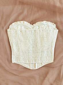 Soleia Áo quây nữ màu trắng gợi cảm, thắt eo, chất liệu jacquard dệt họa tiết, viền bèo nhún, thích hợp cho tiệc tùng, hẹn hò, ngày Valentine, tiệc trà chiều, đi biển, du thuyền, lễ Phục sinh, lễ hội, Tết Nguyên đán, du lịch đường dài. - Màu be - Xem 2
