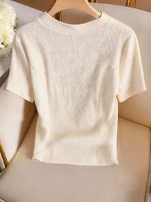 GlowEve Apricot Sheer Jacquard Mandarin Collar Chinese Style Blouse For Women - Apricot - View 2