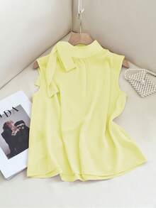 GlowEve Nueva Blusa sin mangas con botones y tirantes laterales de primavera/verano, elegante y versátil para mujeres - Amarillo claro - Ver 6