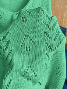 EMERY ROSE 女士纯色V领镂空休闲无袖针织上衣 - 薄荷綠 - 查看 4