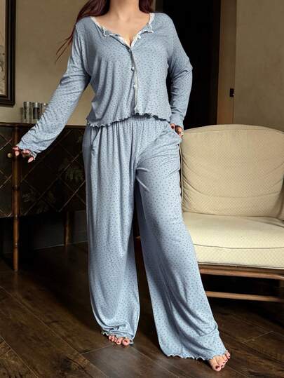 Dazy Plus 2pcs Ditsy Floral Open Front Camisole & Pants Pajama Set, Spring/Summer Sleepwear