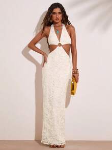 SHEIN BAE Đầm nữ kiểu dáng thường ngày, chất liệu vải dệt, dây mảnh, hở lưng, thắt nơ, thích hợp cho kỳ nghỉ biển, du lịch thường ngày, dạo chơi, bãi biển, kỳ nghỉ, đầm chất liệu dệt, đầm phong cách bohemian. - Màu be - Xem 5