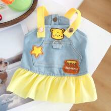 PETSIN 1 chiếc váy có dây đeo thêu hình gấu nhỏ và mật ong, kiểu dáng thú cưng, có khóa kéo hình chữ D, phù hợp cho cả mèo và chó, màu vàng dễ thương với viền xếp ly. - Màu xanh lam - Xem 10