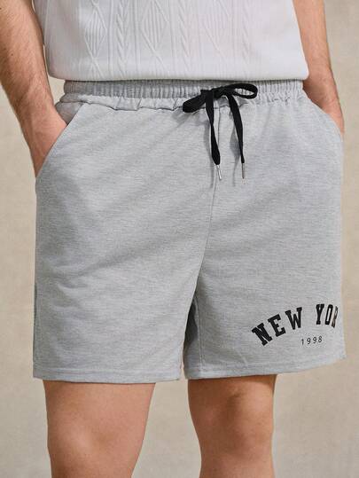 Courvante 字母印花抽绳腰带休闲短裤，带口袋，夏季Tenniscore运动短裤