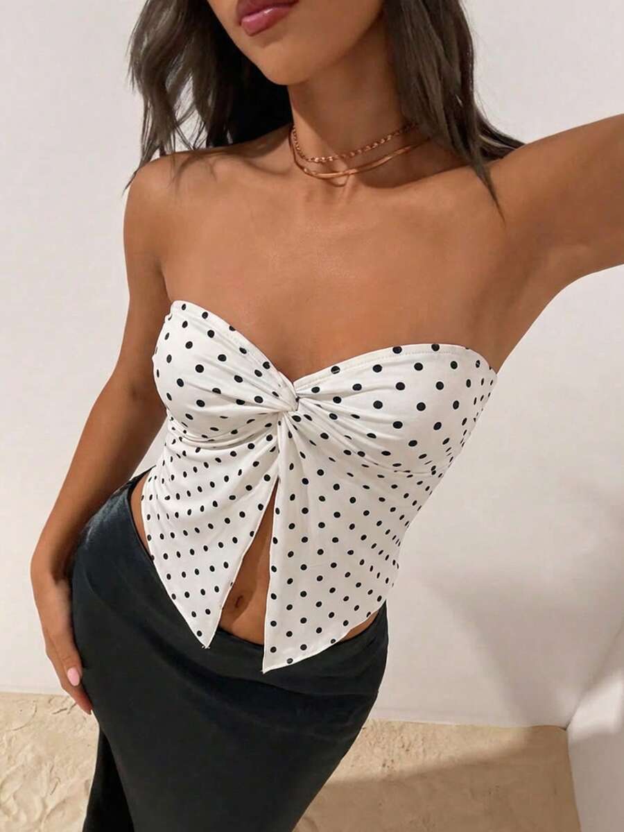 Opulessa Top bandeau de punto a rayas para mujer, adecuado para vacaciones de primavera/verano - Multicolor - Ver 1