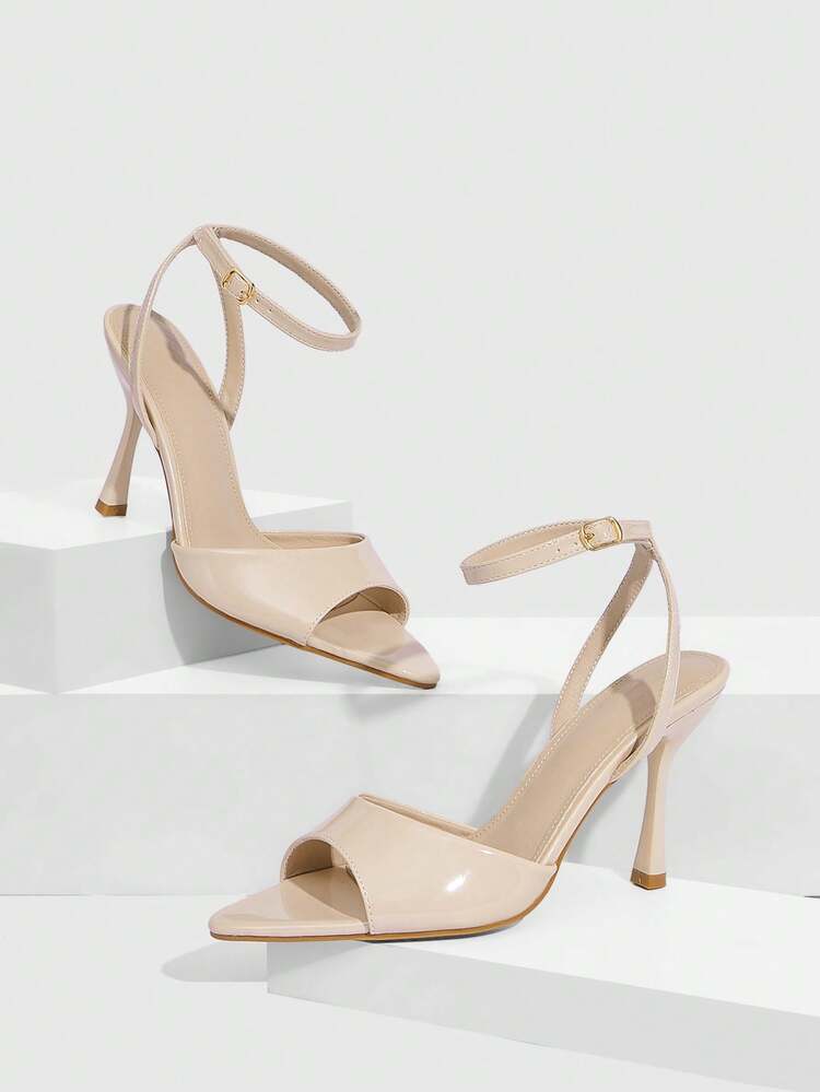 CUCCOO SZL Women's Pointed Toe Thin High Heel Apricot Open Toe Strap Ankle Strap Sandals, Minimalist Commuting Fashion Sexy Party Heels Spring Shoes Prom Heels Summer Shoes