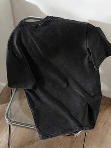 Manfinity Joysei Camiseta de manga corta minimalista con estampado para hombre - Negro - Ver 2