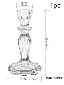 1 Castiçal de Vidro Criativo, Suporte para Vela de Vidro Transparente com Padrão de Diamante, Peça Central Elegante para Decoração de Mesa de Jantar, Sala de Estar e Casamentos - Transparente - Ver 2