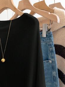 GlowEve 女士休闲宽松度假风白色披肩斗篷毛衣，适合春夏穿着 - 黑色 - 查看 3