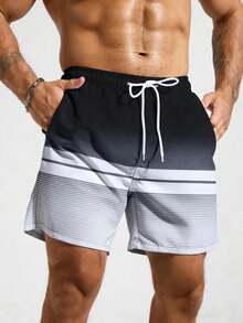 Manfinity KASUA Men's Drawstring Waist Striped Beach Shorts - Grey - View 5