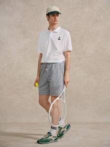 Courvante 男士夏季錨圖案印花短袖休閒/通勤領領圖案 Polo 衫，白色，適合工作與爸爸穿著，高爾夫、網球 - 白色 - 查看 6