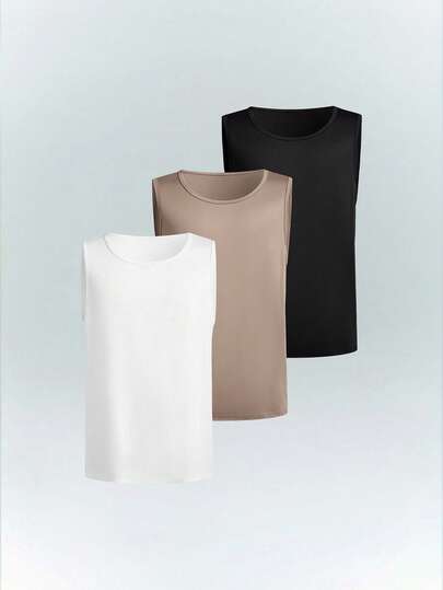 Driftmere 3 件套男士夏季休闲纯色趣味基本款圆领无袖背心，适合度假、男友礼物