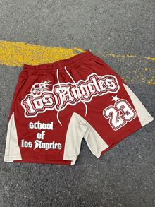 Manfinity EMRG Men's Summer Casual Sports Contrast Color Letter Print Drawstring Waist Shorts - Multicolor - View 5