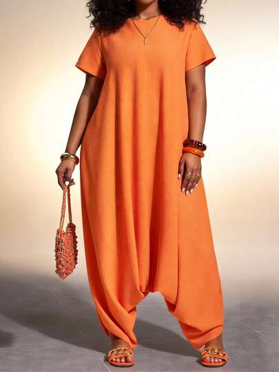 Slaydiva Spring/Summer New Arrival Music Festival, Easter, St. Patrick's Day, Western, Nomadic, Birthday Party, Graduation, College, Student, Daily Casual, Basic Versatile, Leisure, Cruise Travel, Beach, Sunbathing, Viral , Streetwear, Wedding Guest Boho, Commute, Brunch, Minimalist Basic, Y2K Streetwear Chic, Best Selling, Daily Date, Lightweight Short Sleeve Jumpsuit, Plus Size Jumpsuit - Orange Maxi Casual Dress Orange Romper For Women Orange Jumpsuit Women Deeka Orange Maxi Dress Orange Dresses For W