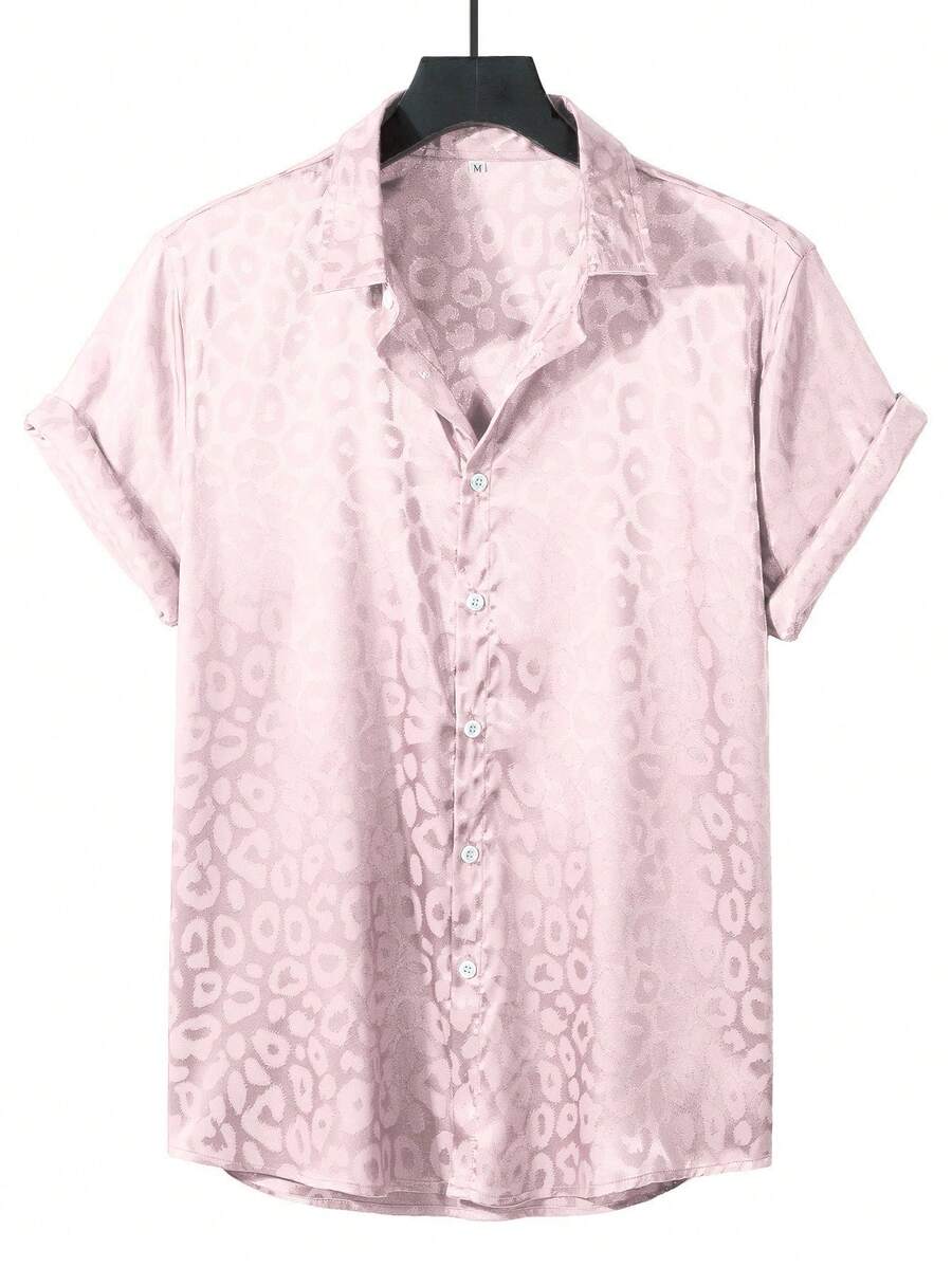 Manfinity Homme Men's Casual Leopard Jacquard Short Sleeve Shirt, Summer - Baby Pink - View 1