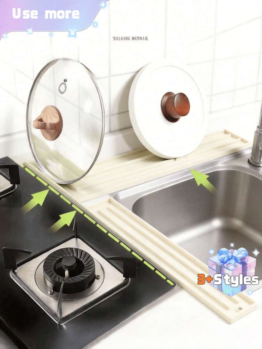 1PC Narrow Slot Pot Lid Storage Mat, Multifunctional Kitchen Countertop Stove Pot Pan Cutting Board Holder Non-Slip Draining Mat