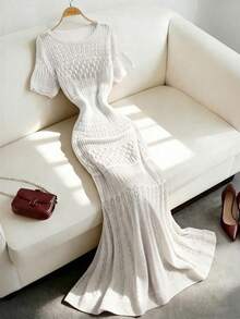 Breezaya 2026春夏新款欧美风性感修身腰部休闲度假日常户外女士浪漫海滩派对晚宴海边针织米色女式毛衣连衣裙，镂空慵懒舒适，适合情人节穿着。 - 白色 - 查看 8