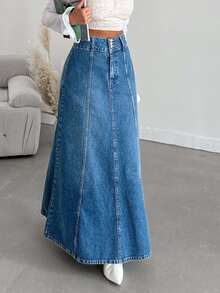 EURMUSE Women's Solid Color Casual Denim Skirt - Light Wash - View 6