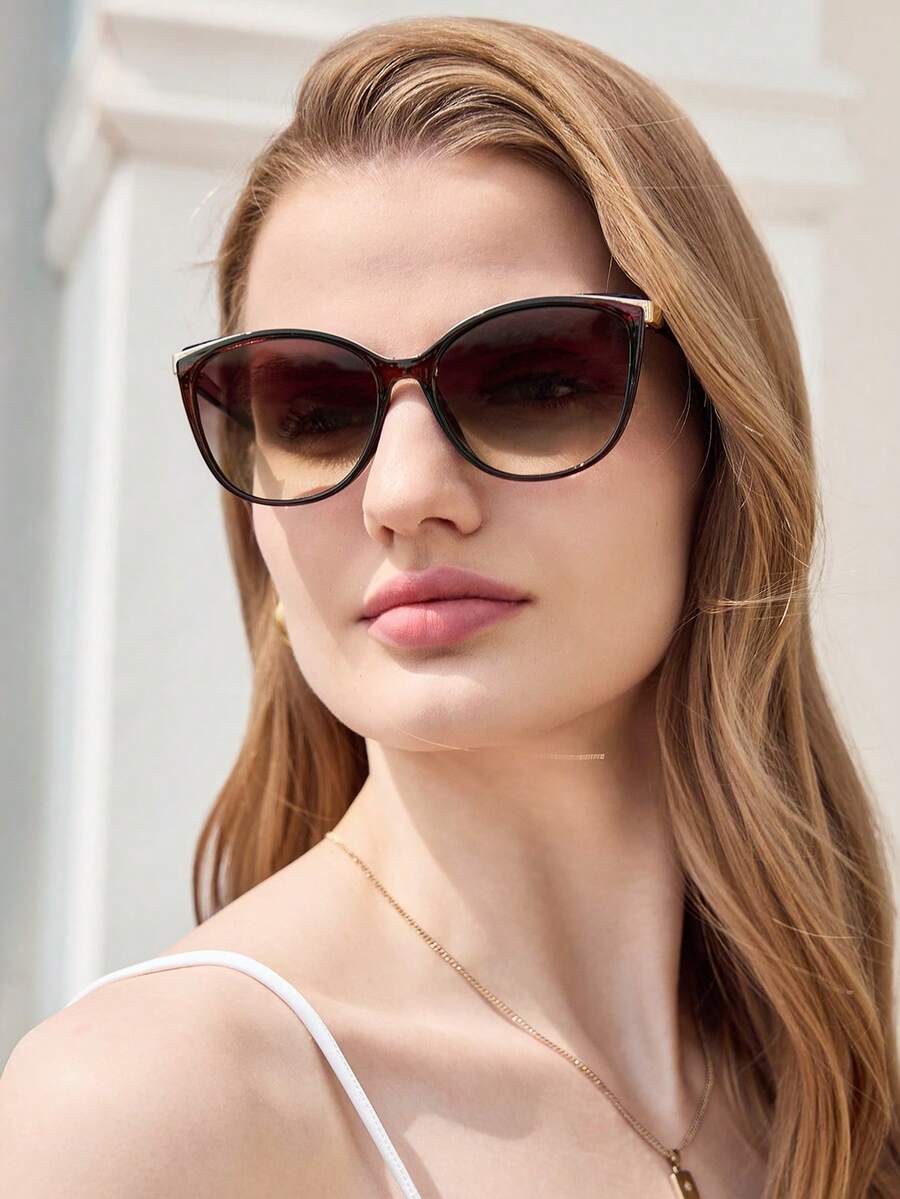 Visivana 1pc Plastic Cat Eye Rim Decoration Fashion Glasses Shades Beach Accessories Beach Accessories For Women Glasses Shades Basics Fall Winter Women Outfits Clothes Business Casual Gifts Elegant Outfit For Summer Beach Vacation,Outdoor,Travel Casual Style Cat Eye Frame For Going Out Outfit,Back To School Modern Elegant Fashion Accessories - Brown - View 1