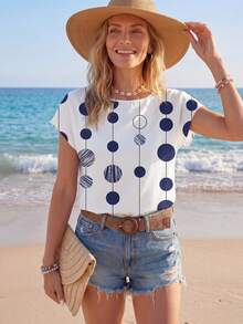 Sylviya Casual And Simple Women's Round Neck Shirt Suitable For Summer Suitable For Going Out Chic Blouses For Women,Casual - Multicolor - View 4