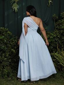 Roveilla 大码不对称雪纺优雅度假连衣裙，蓝色，春夏款 - 藍色 - 查看 3