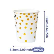 Bộ đĩa, khăn ăn và cốc dùng một lần màu trắng họa tiết cánh hoa chấm bi vàng, phục vụ 20 người. Bộ đồ dùng tiệc dùng một lần này (bao gồm đĩa, khăn ăn và cốc) rất phù hợp cho các bữa tiệc sinh nhật, đám cưới và dã ngoại gia đình. - Xem 7