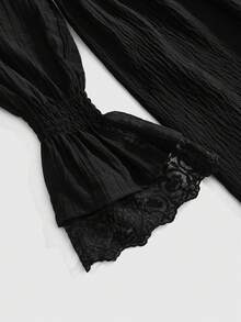 ROMWE Gothic Style Off-Shoulder High Slit Sheer Sleeve Dress For Women, Country - Black - View 3