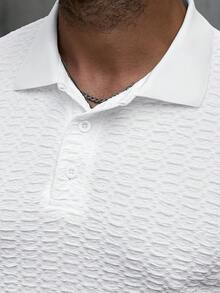 Manfinity CasualCool Áo polo nam tay ngắn màu trơn, chất liệu có họa tiết, kiểu dáng thường ngày, thích hợp đi làm. - trắng - Xem 3