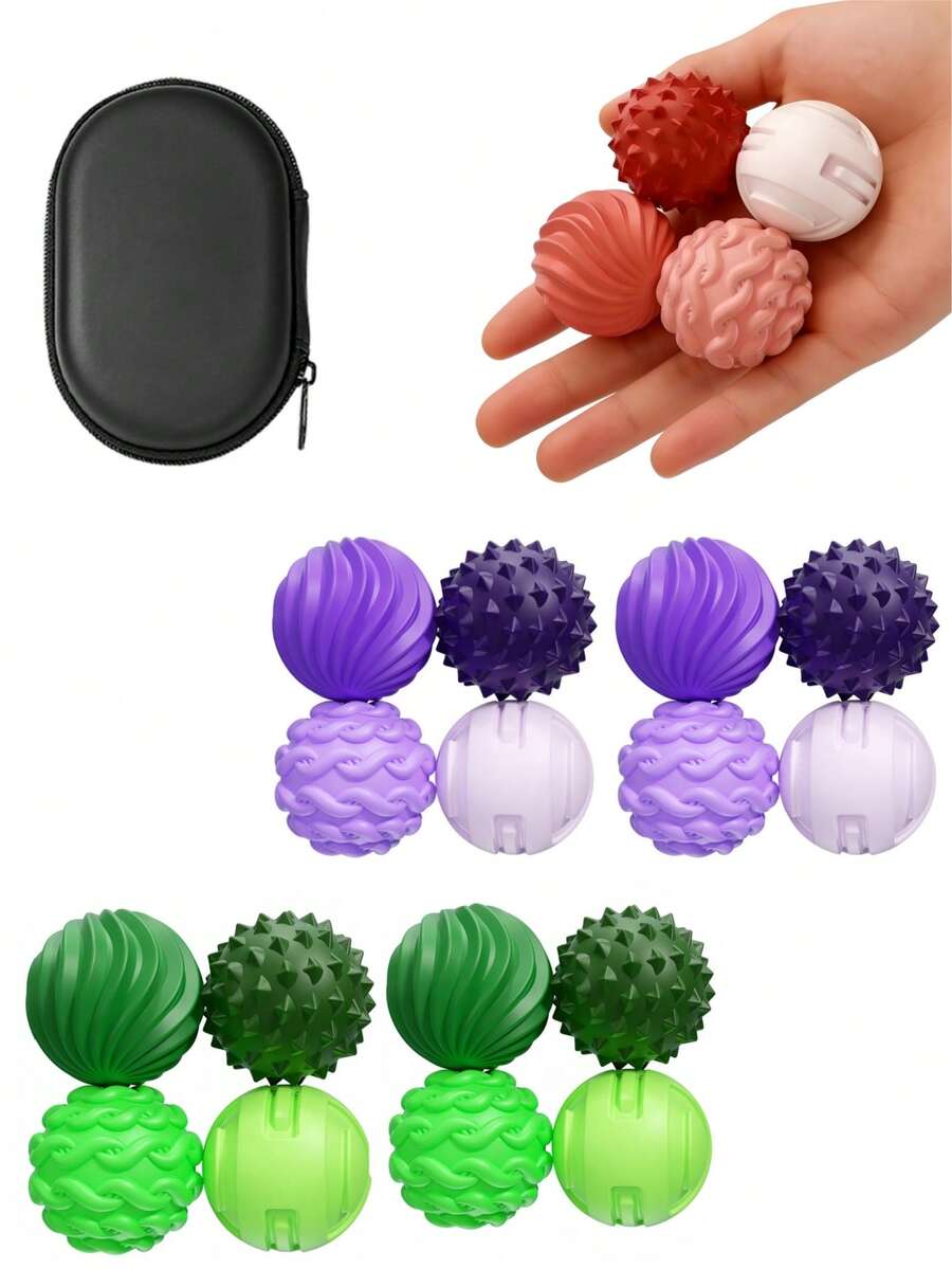 4/8PCS Magnetic Silicone Ball Set Textured Fidget Toys Assorted Colors Black Green Pink Purple Stress Relief For Office Classroom Company All Year Use - New model - View 1