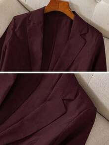 Franclia Áo blazer vải lanh tay lỡ 3/4 có dây thắt eo, thiết kế cài nút, phù hợp cho công sở, các dịp trang trọng, trang phục dạ hội thanh lịch, trang phục công sở, tay lỡ 7/8, mùa xuân, hè, thu. - Màu tím - Xem 3