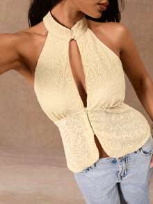 Opulessa Women's Solid Color Knit Off-Shoulder Camisole,Pale Yellow,Summer,Seductive,Night Out Cute Bohemian Ibiza Western Style Holiday Vacation Outfits Tops - Yellow - View 5