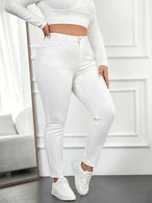 SHEIN Cottnline Plus Size Jeans - White - View 4
