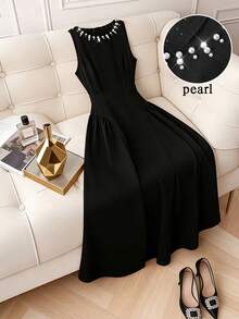 GlowEve Elegant High-Quality Casual Beaded Ripped Cinched Waist A-Line Dress For Women, Summer - Black - View 1