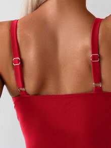 Swim Basics Women's Solid Color Side Knot One-Piece Swimsuit, Fashionable For Vacation - Red - View 3