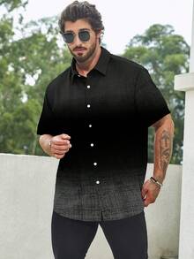 Genlund Plus Size Men's Casual Ombre Print Short Sleeve Shirt, Summer, Holiday - Multicolor - View 3